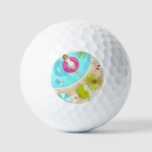 Swimming pool party girl in bikini summer beach golf balls