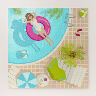 Swimming pool party girl in bikini summer beach jigsaw puzzle