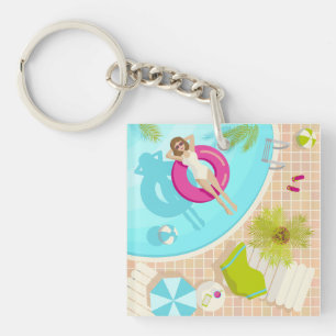 Swimming pool party girl in bikini summer beach  key ring