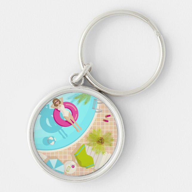 Swimming pool party girl in bikini summer beach  key ring (Front)