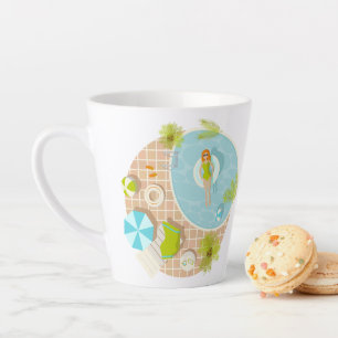 Swimming pool party girl in bikini summer beach latte mug