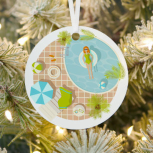 Swimming pool party girl in bikini summer beach metal tree decoration