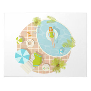 Swimming pool party girl in bikini summer beach notepad