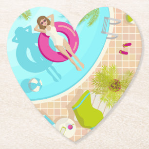 Swimming pool party girl in bikini summer beach paper coaster