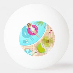 Swimming pool party girl in bikini summer beach ping pong ball