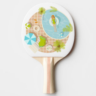 Swimming pool party girl in bikini summer beach ping pong paddle