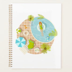 Swimming pool party girl in bikini summer beach planner