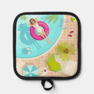 Swimming pool party girl in bikini summer beach  pot holder