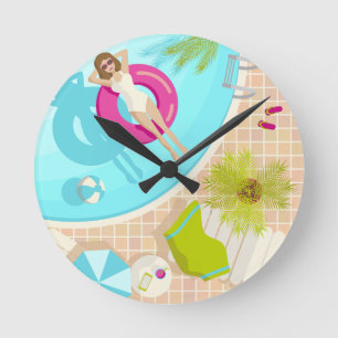 Swimming pool party girl in bikini summer beach  round clock