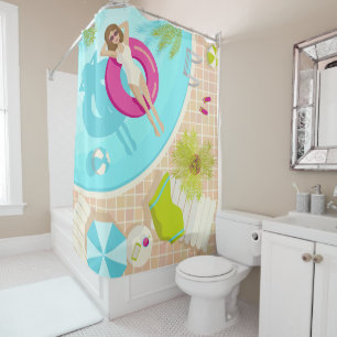 Swimming pool party girl in bikini summer beach  shower curtain