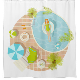 Swimming pool party girl in bikini summer beach shower curtain