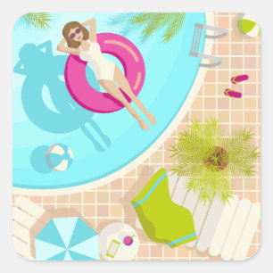 Swimming pool party girl in bikini summer beach  square sticker