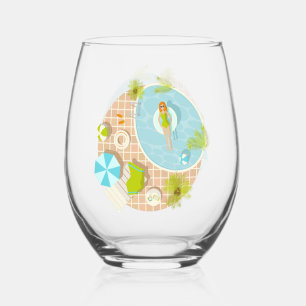 Swimming pool party girl in bikini summer beach stemless wine glass