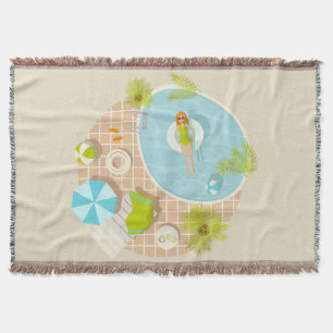 Swimming pool party girl in bikini summer beach throw blanket