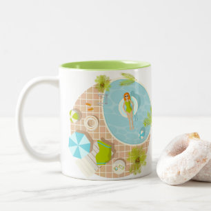 Swimming pool party girl in bikini summer beach Two-Tone coffee mug