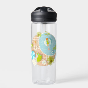 Swimming pool party girl in bikini summer beach water bottle
