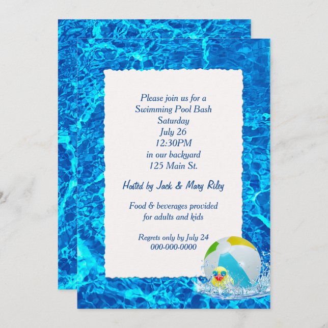 Swimming Pool Party Invitation (Front/Back)