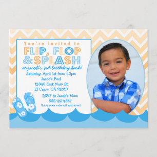Swimming Pool Party Invitation for Boys Flip Flop