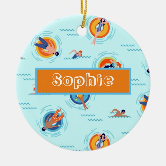Swimming pool party name gift ceramic ornament (Front)