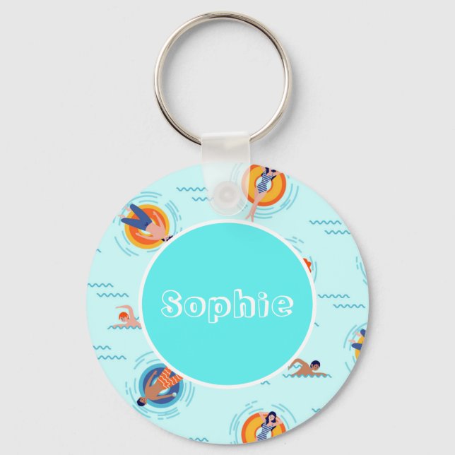 Swimming pool party name gift key ring (Front)