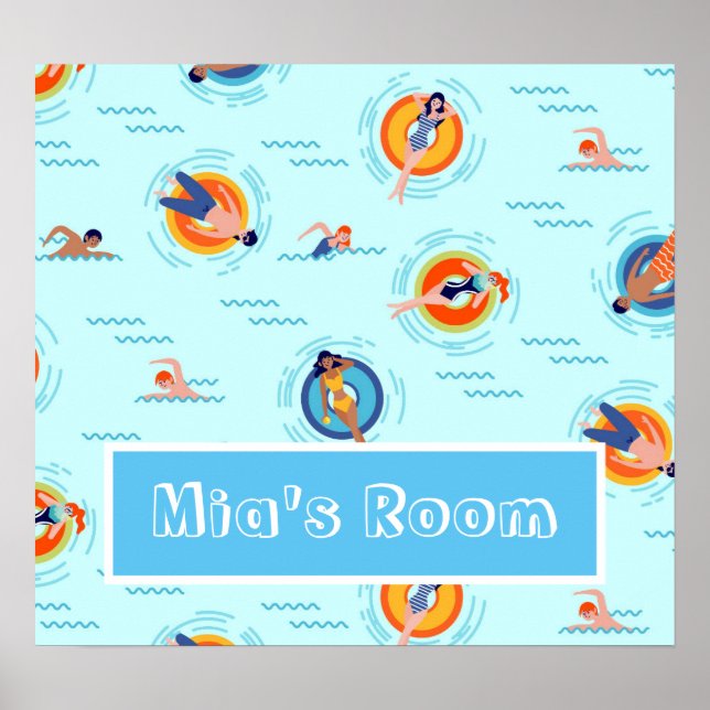 Swimming pool party name gift poster (Front)