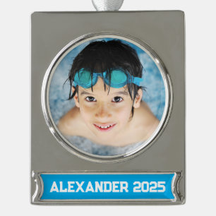 Swimming Pool Photo Azure Silver Plated Banner Ornament