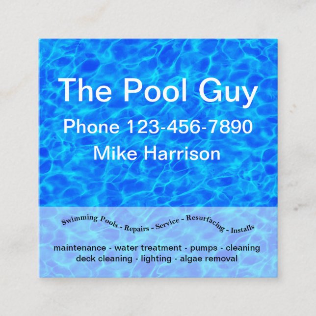 Swimming Pool Service Pool Image Square Business Card (Front)
