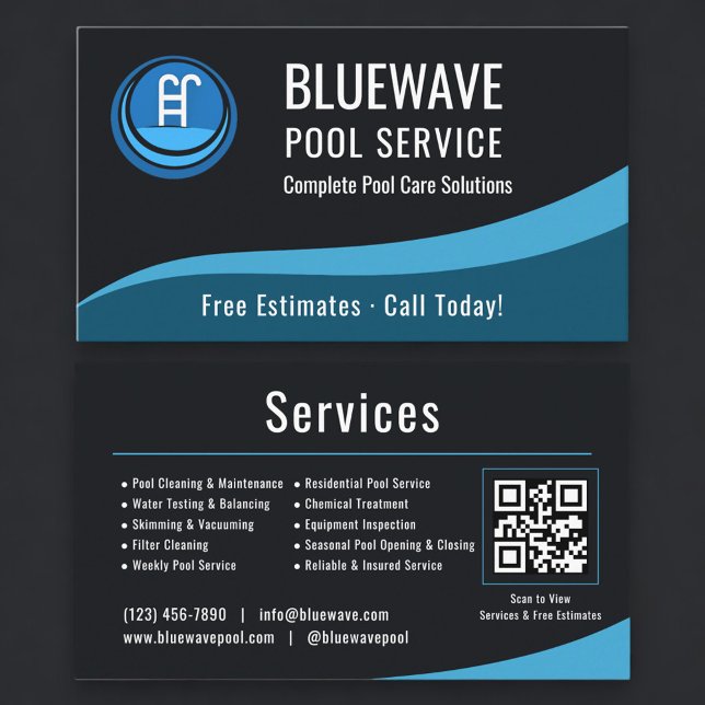  Swimming Pool Service QR Code Professional Business Card (Creator Uploaded)