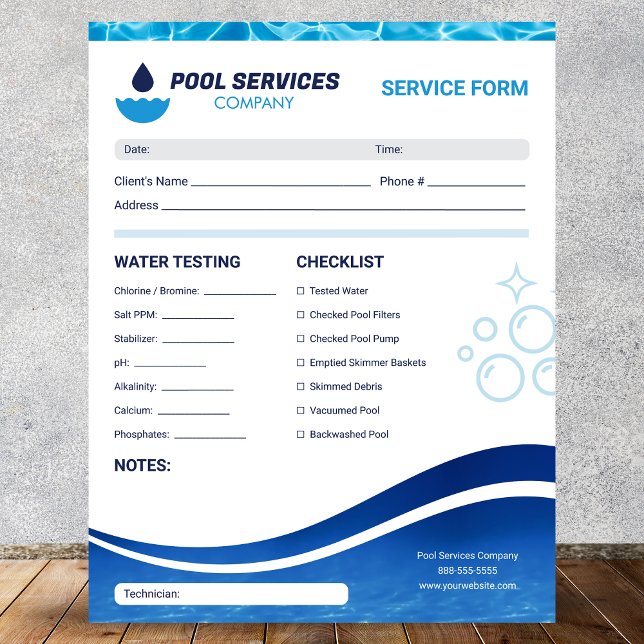Swimming Pool Services | Maintenance Service Form Notepad (Creator Uploaded)