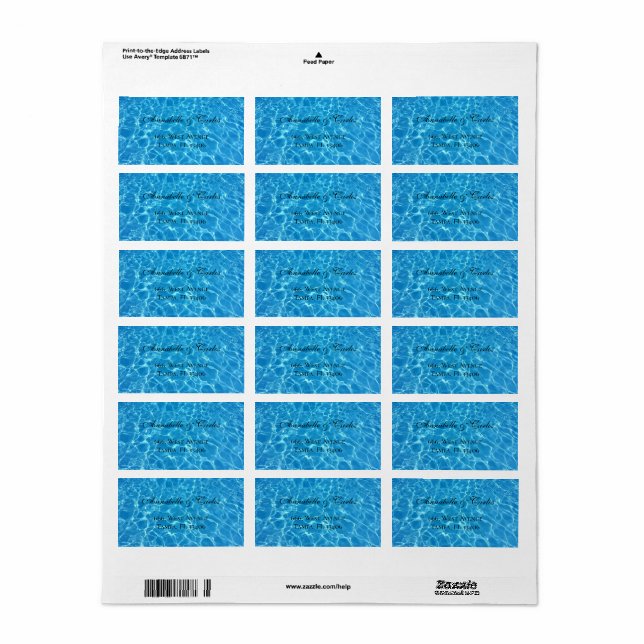 Swimming Pool Summer Party Return Address Label (Full Sheet)