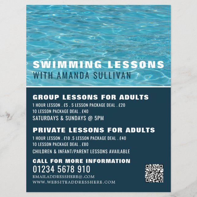 Swimming Pool, Swimming Lesson Advertising Flyer (Front)