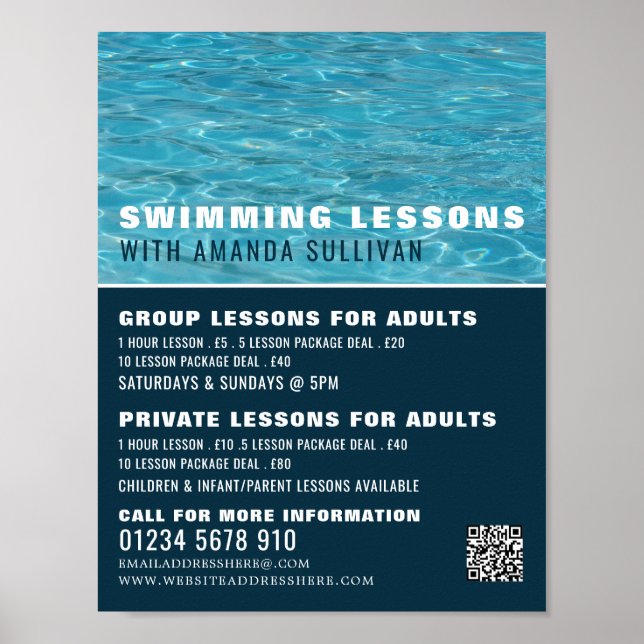 Swimming Pool, Swimming Lesson Advertising Poster (Front)