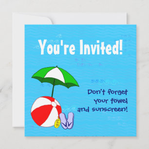 Swimming Pool Theme Custom Party Invitations