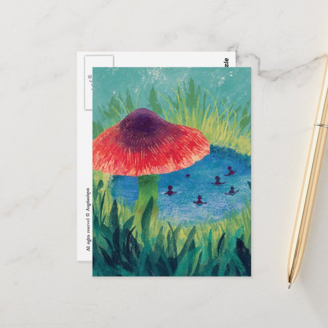 Swimming Pool under the Mushroom Postcard (Front/Back In Situ)