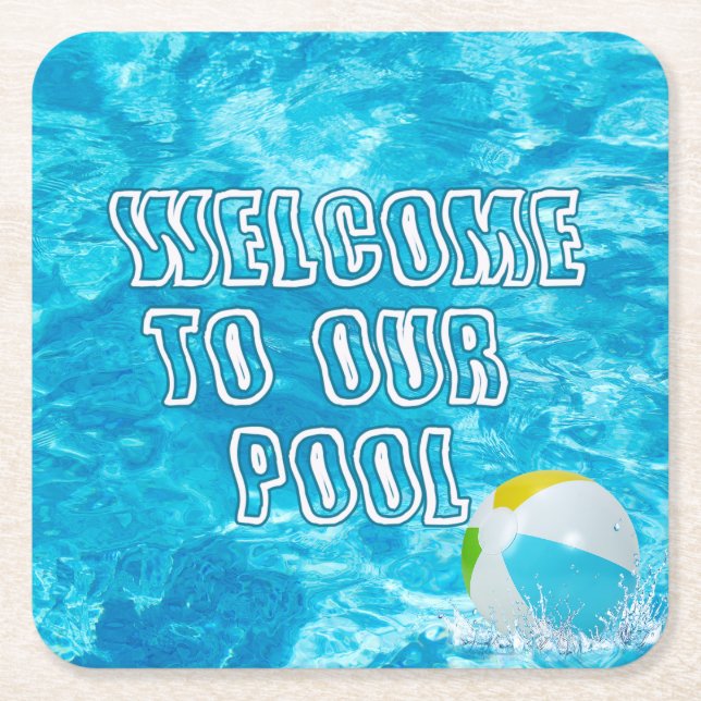 Swimming Pool Welcome Square Paper Coaster (Front)