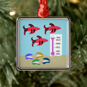 Swimming Red and Black Fish with Clams: Metal Ornament