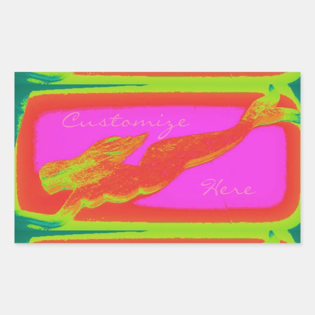 swimming red mermaid pink rectangular sticker (Front)