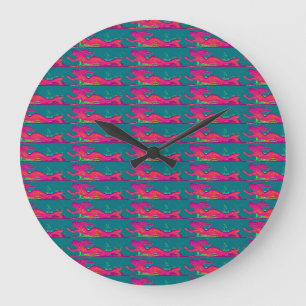 swimming red mermaids clock