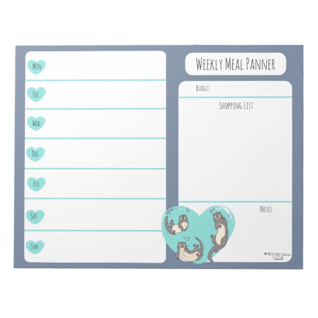 Swimming River Otter Weekly Meal planner notepad (Front)