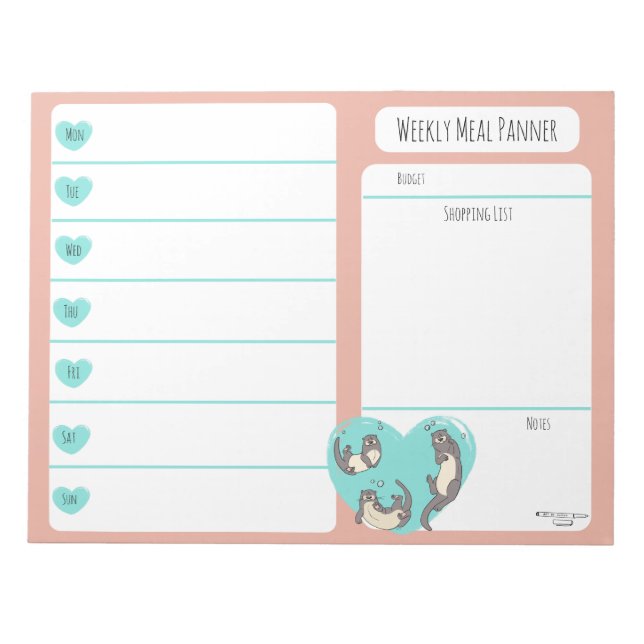 Swimming River Otter Weekly Meal planner notepad (Front)