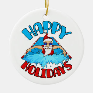 Swimming Santa Claus Christmas Holiday Swimmer Ceramic Ornament