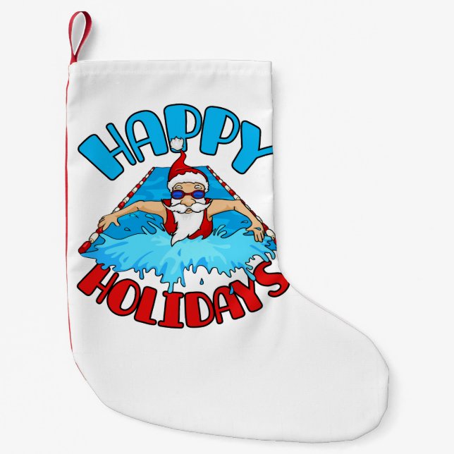 Swimming Santa Claus Christmas Holiday Swimmer Small Christmas Stocking (Front)