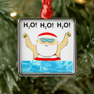 swimming Santa collectible Metal Ornament