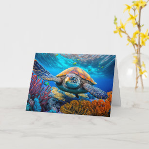 Swimming Sea Tortoise Happy Birthday Card