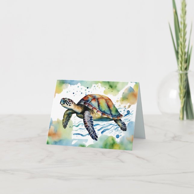 Swimming Sea Turtle Abstract Watercolor  Card (Front)