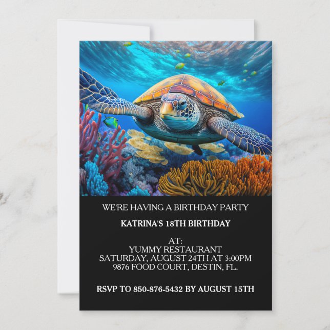 Swimming Sea Turtle Birthday Party Invitations (Front)