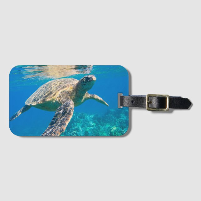 Swimming Sea Turtle Luggage Tag (Front Horizontal)
