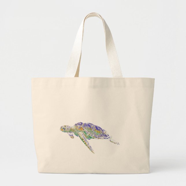 Swimming Sea Turtle Modern Art Large Tote Bag (Front)