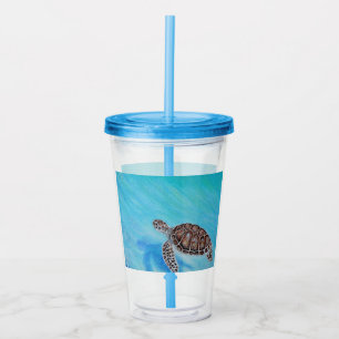 Swimming Sea Turtle Painting Acrylic Tumbler