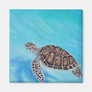 Swimming Sea Turtle Painting Magnet